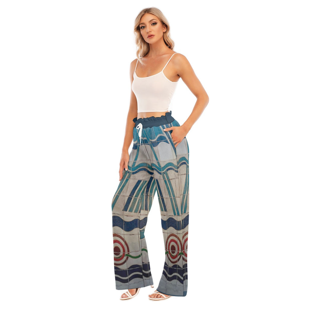 All-Over Print Women's Waist Fungus Edge Wide-leg Pants