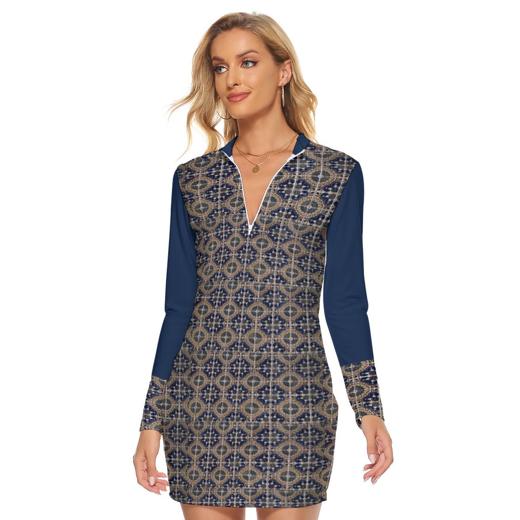 Elegance in Blue Women's Zip Front Tight Dress
