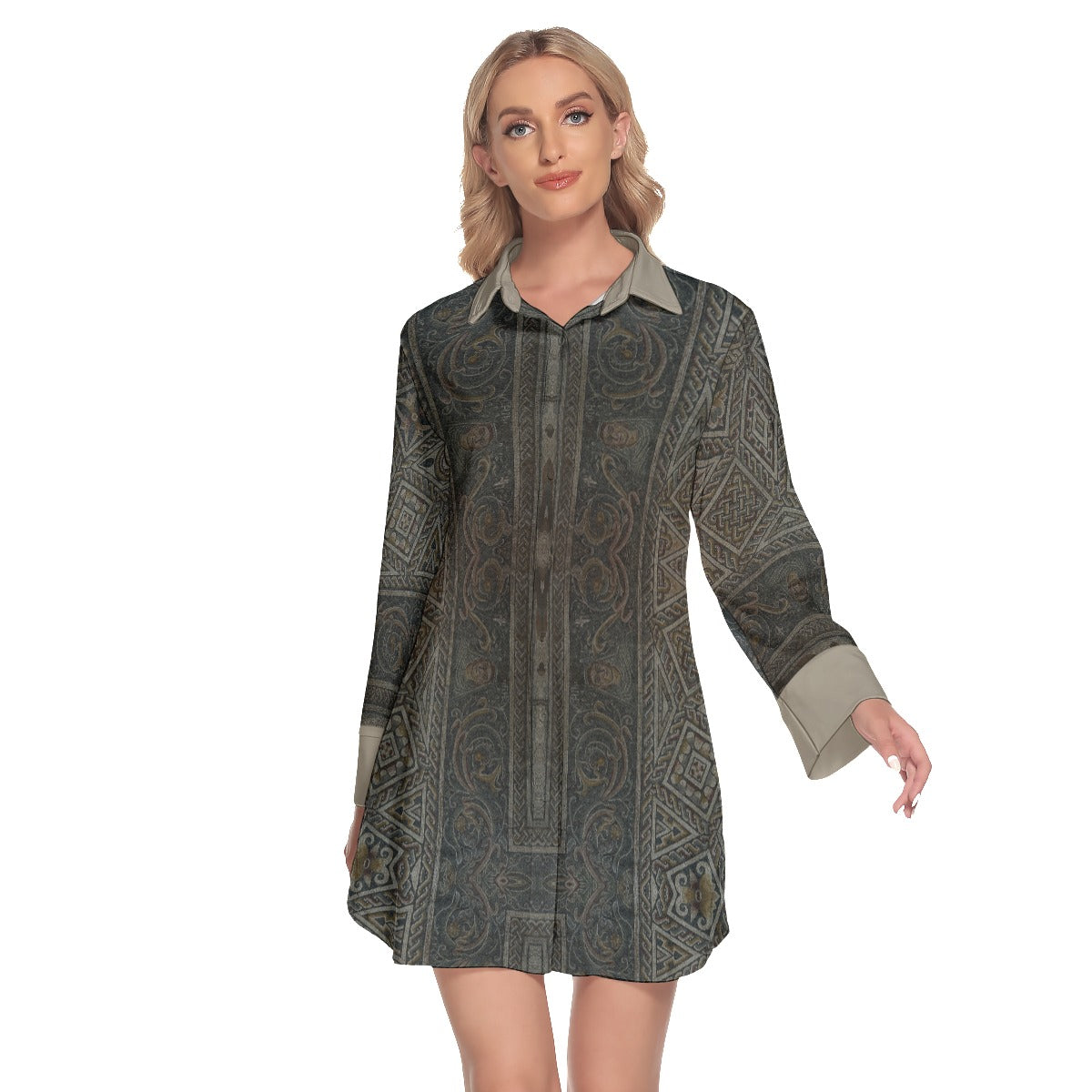 Morida Women's Lapel Shirt Dress With Long Sleeve