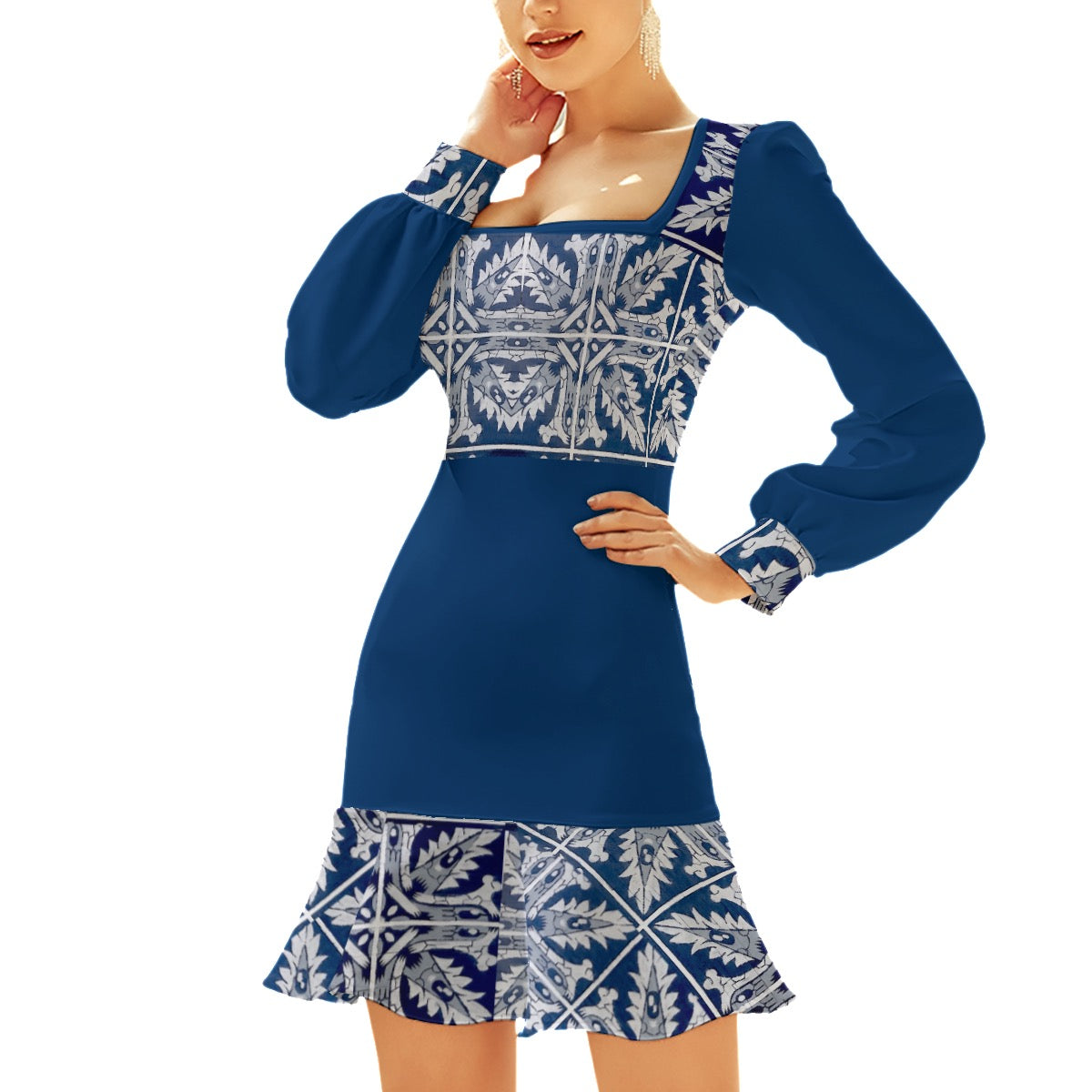 Elegance in Blue Women's Ruffle Hem Skinny Dress