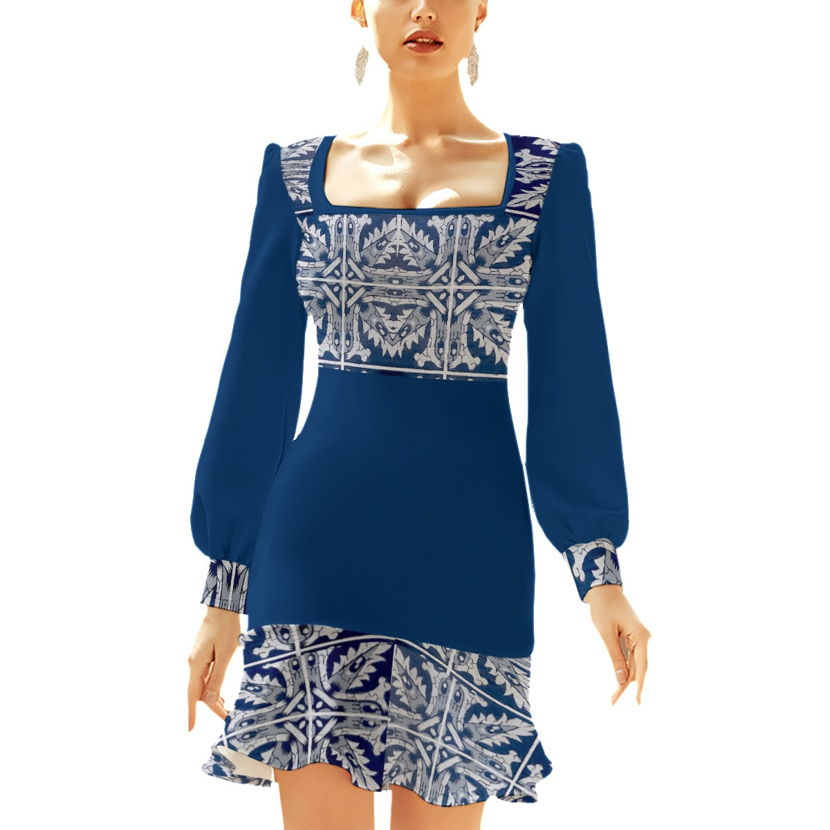 Elegance in Blue Women's Ruffle Hem Skinny Dress