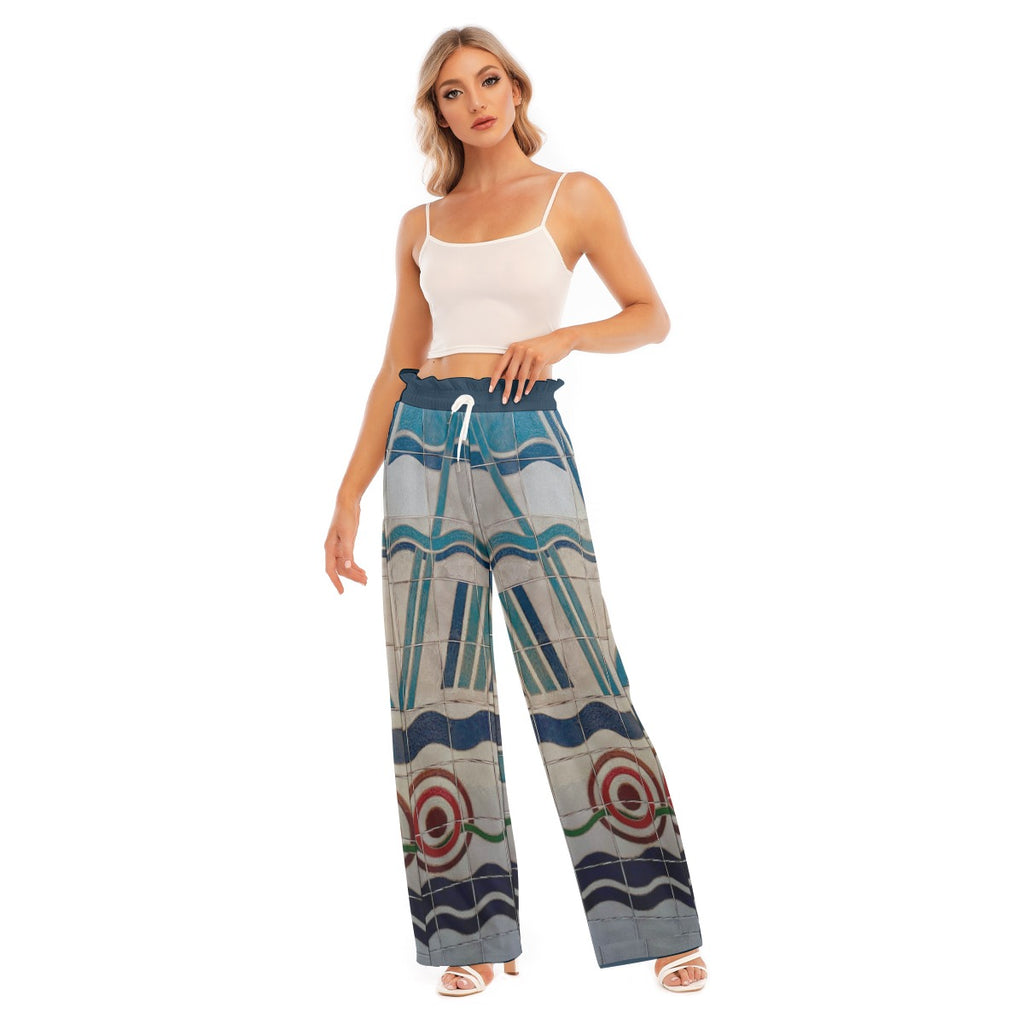 All-Over Print Women's Waist Fungus Edge Wide-leg Pants