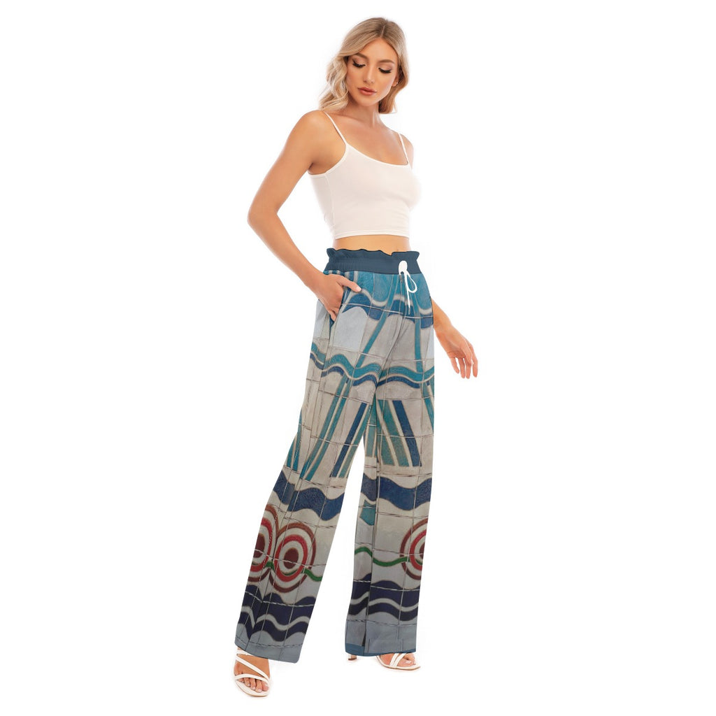 All-Over Print Women's Waist Fungus Edge Wide-leg Pants