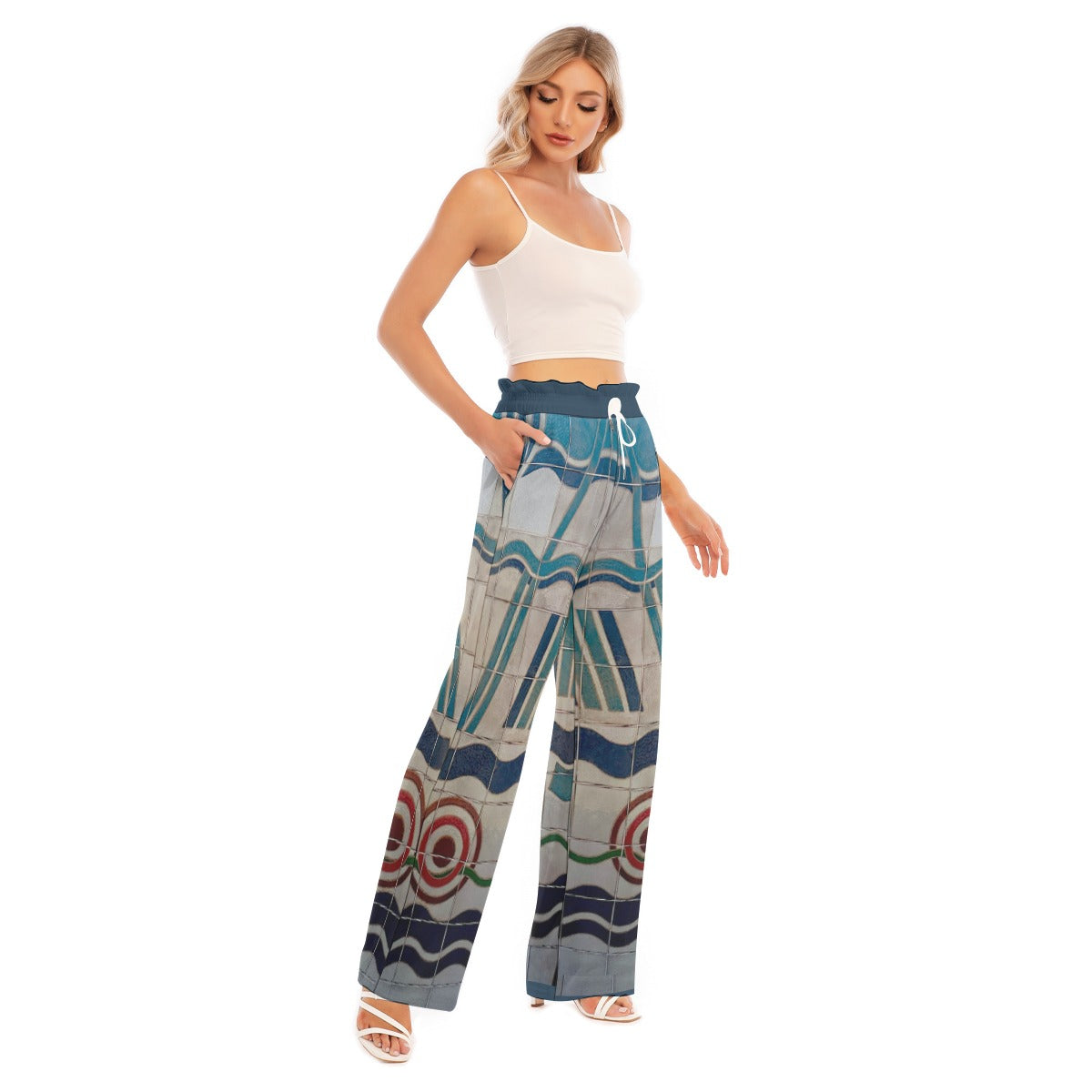 All-Over Print Women's Waist Fungus Edge Wide-leg Pants