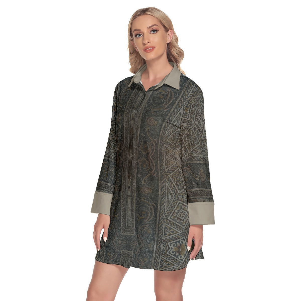 Morida Women's Lapel Shirt Dress With Long Sleeve