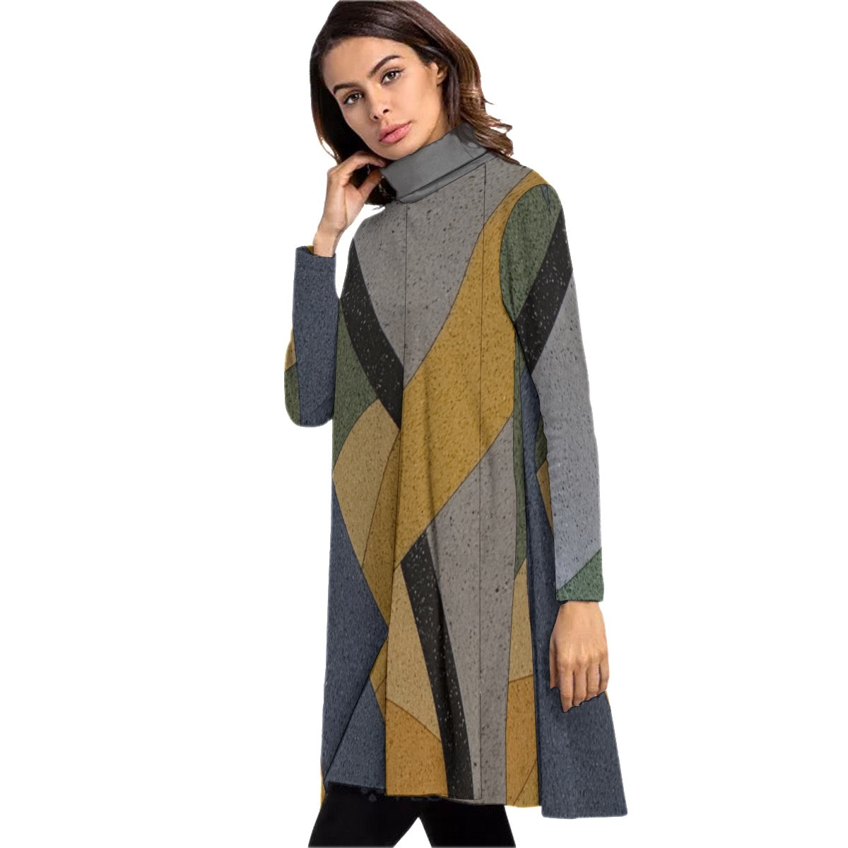 Architectural  Women's High Neck Dress With Long Sleeve