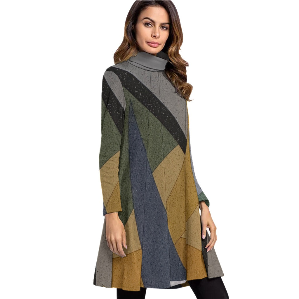 Architectural  Women's High Neck Dress With Long Sleeve