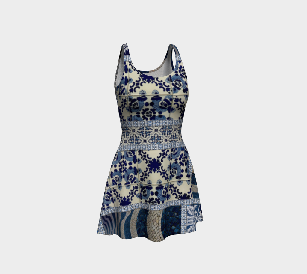 Blue Tile Montage Flare Dress