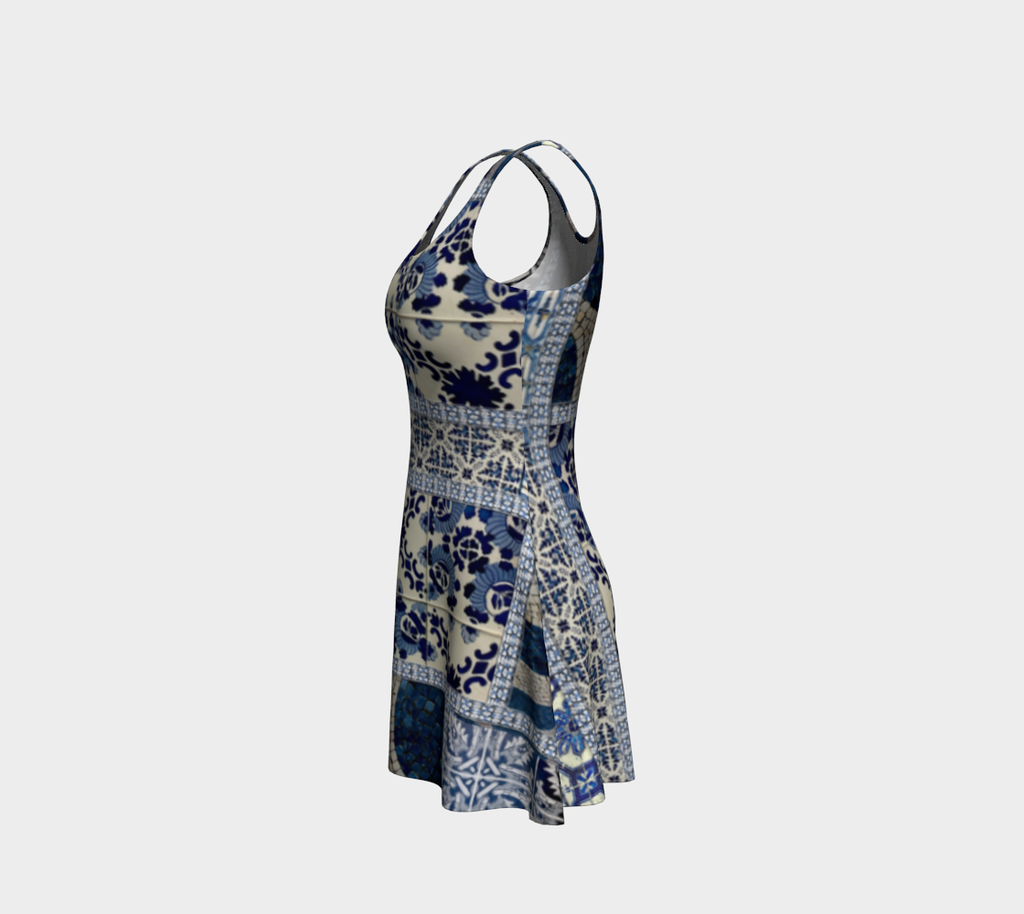 Blue Tile Montage Flare Dress