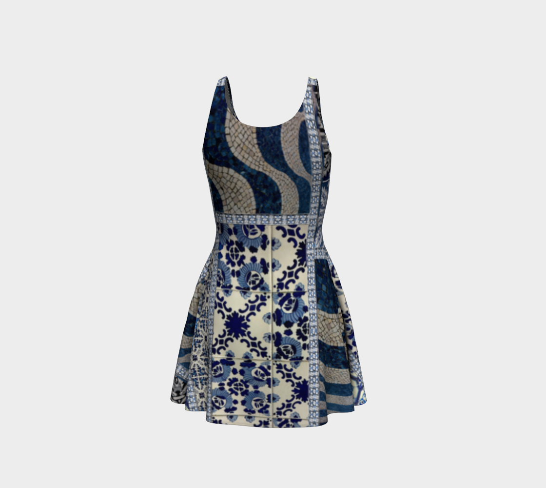 Blue Tile Montage Flare Dress