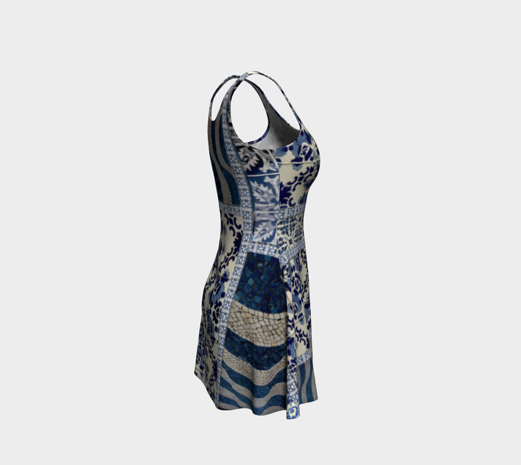 Blue Tile Montage Flare Dress