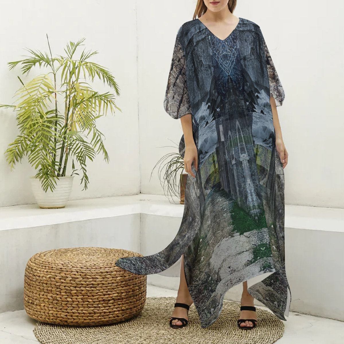 Why? Silk Kaftan: V-Neck Beach Cover-Up