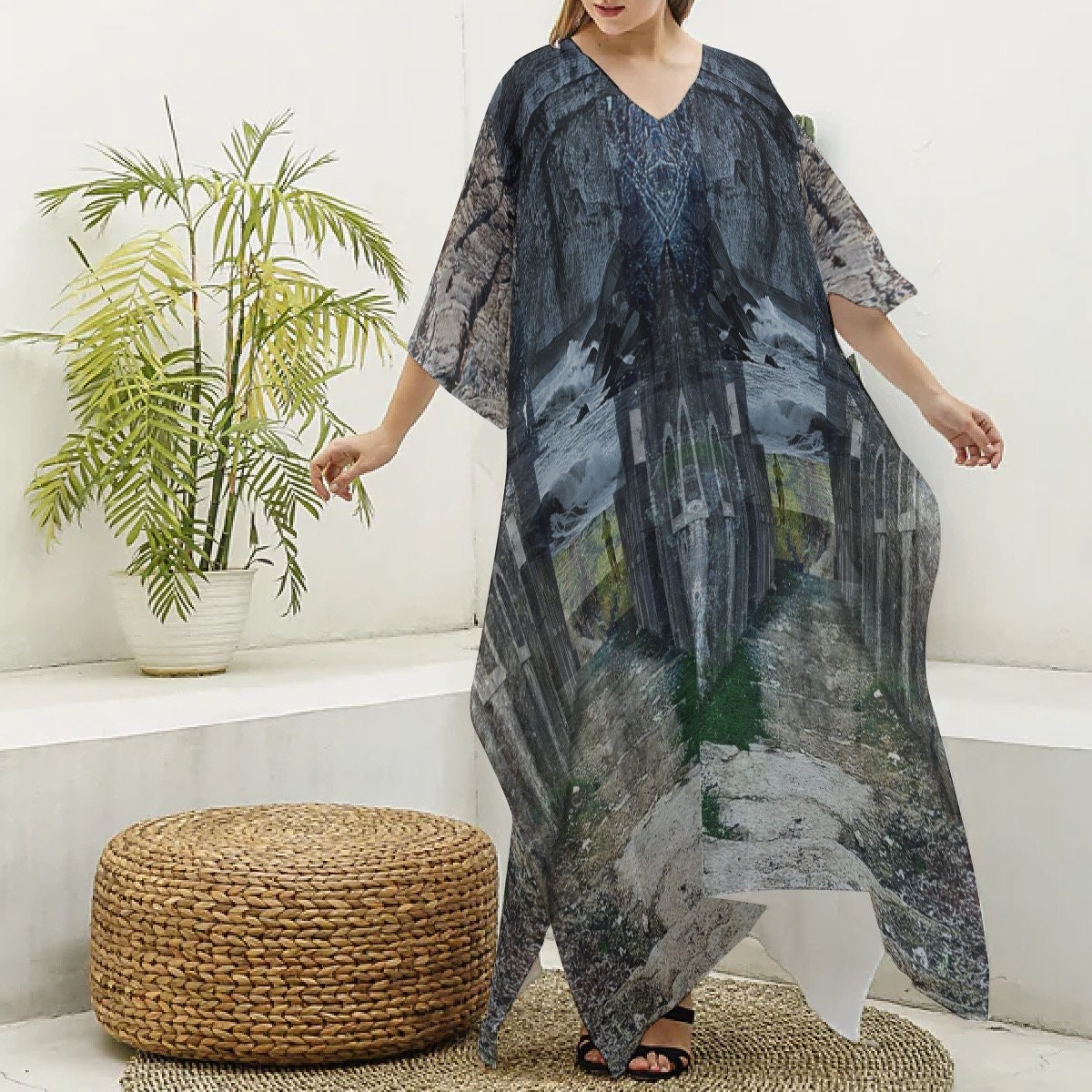 Why? Silk Kaftan: V-Neck Beach Cover-Up