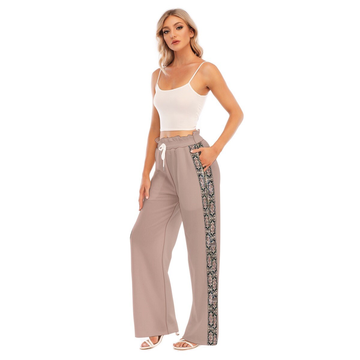 Porto Flower Waist Fungus Edge Wide Leg Pants
