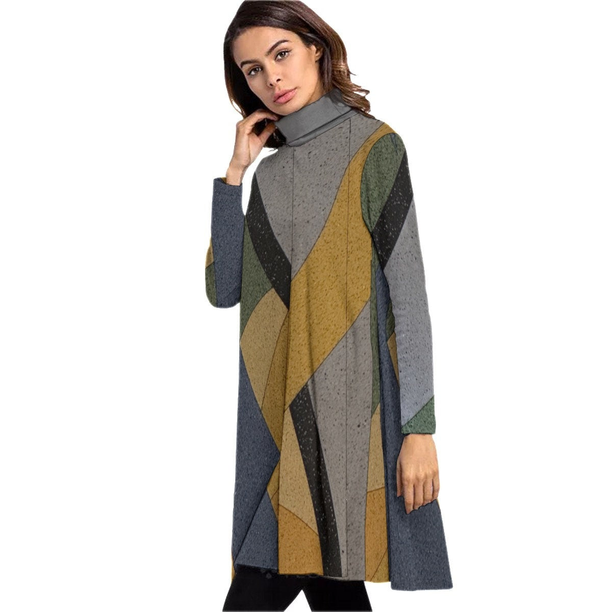 Architectural Mall Women's High Neck Dress With Long Sleeve
