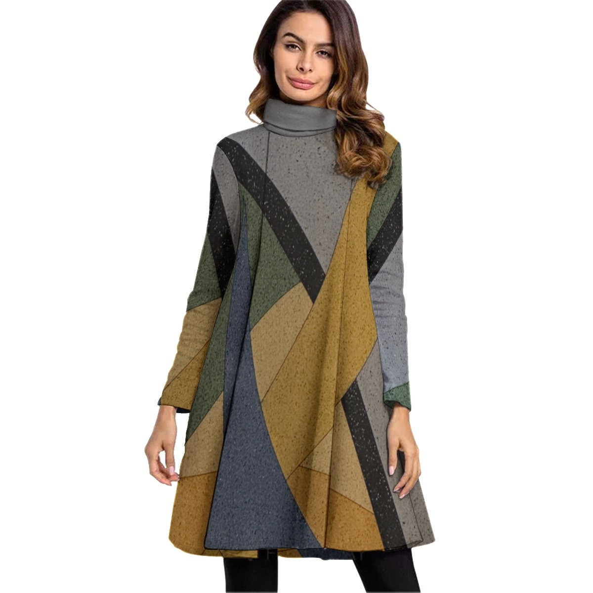 Architectural Mall Women's High Neck Dress With Long Sleeve