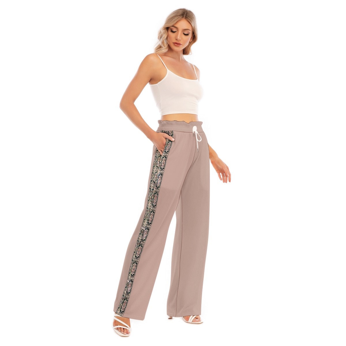 Porto Flower Waist Fungus Edge Wide Leg Pants