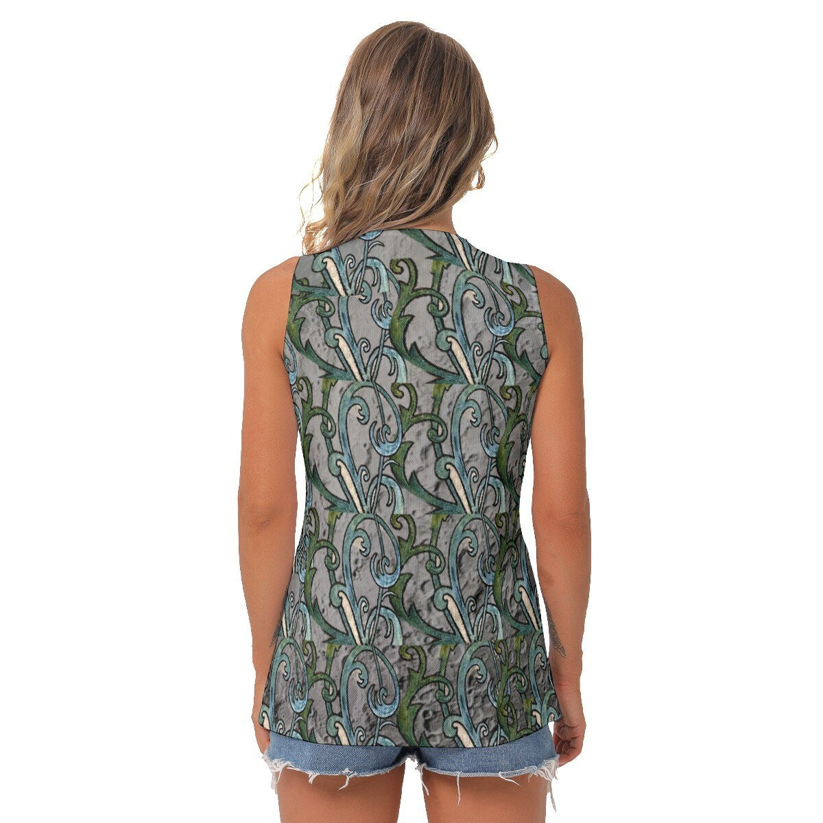 Women's Sleeveless Button Vest - Abstract Print Tank Top