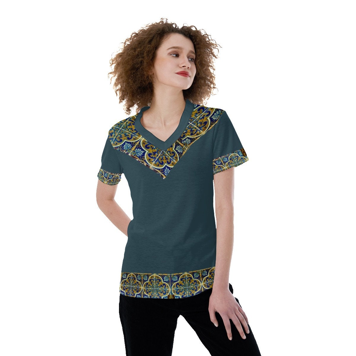 Green Dreams of Portugal V-Neck Summer Top