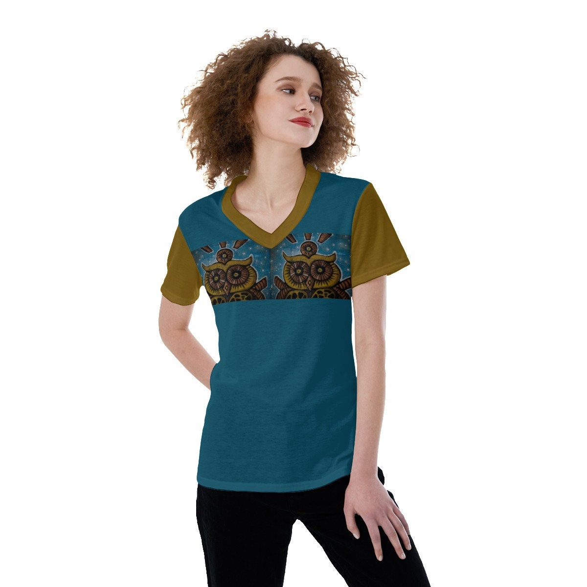 Owl Graffiti V-Neck Summer Top