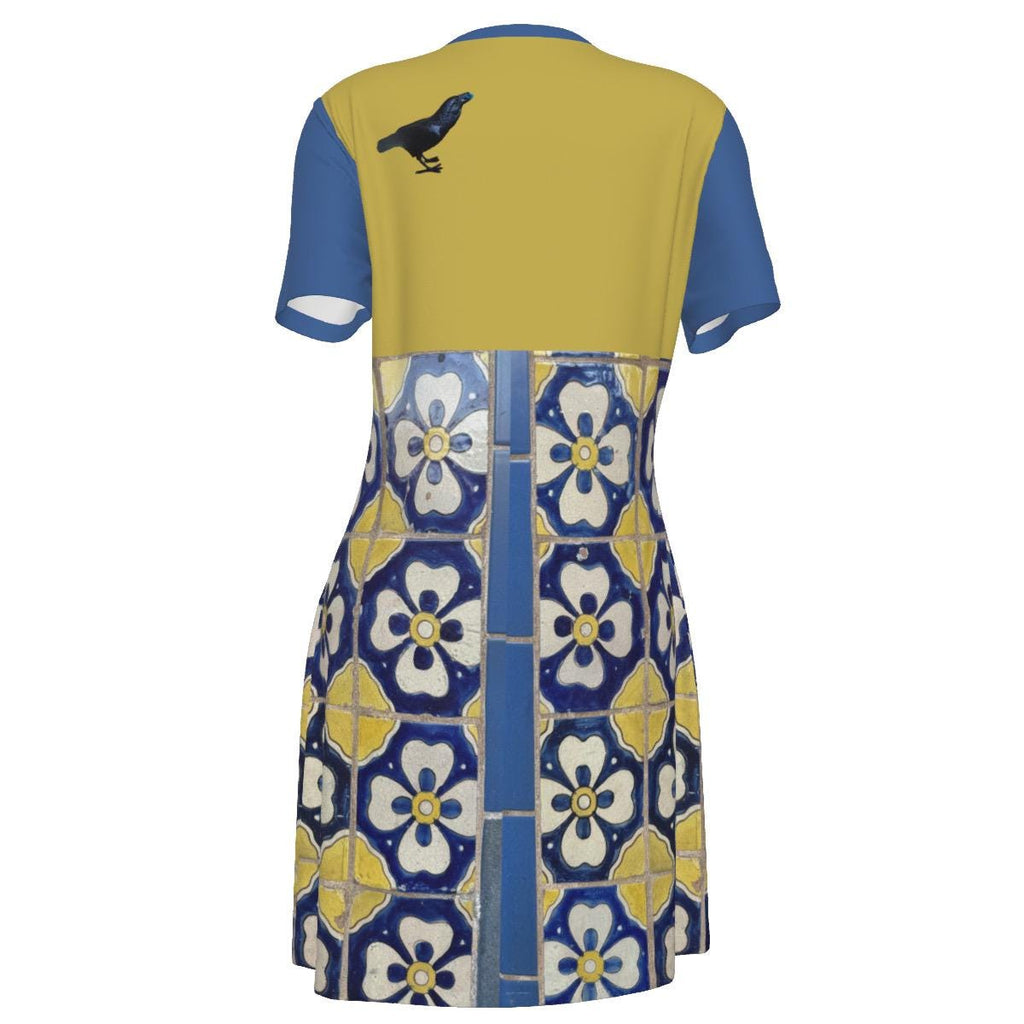 NM Crow & Tile Cotton V-Neck Dress