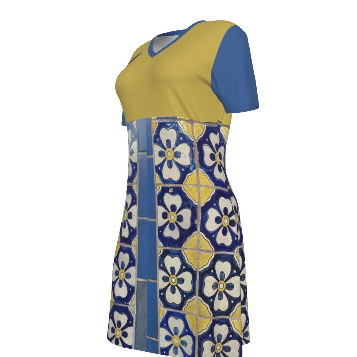 NM Crow & Tile Cotton V-Neck Dress
