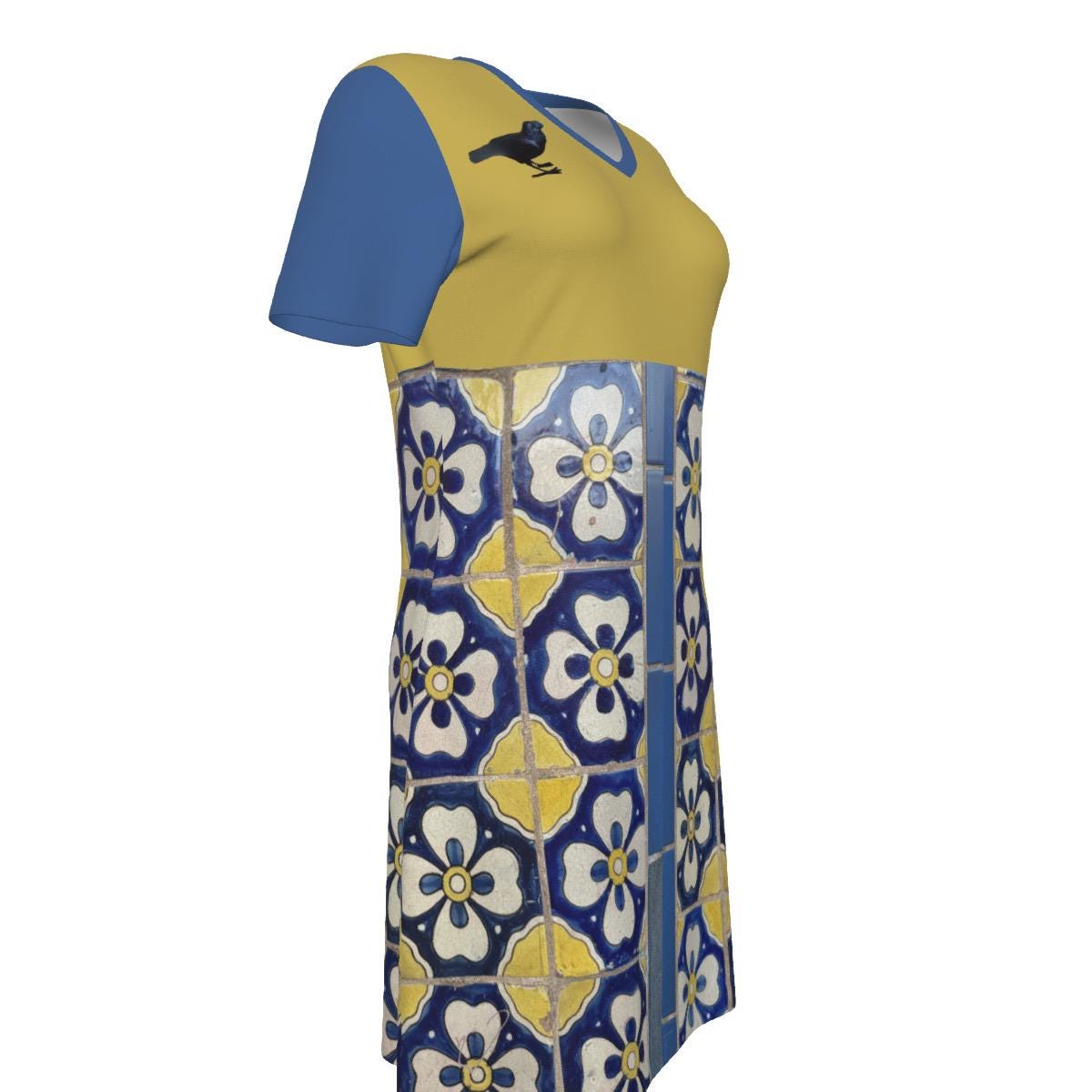 NM Crow & Tile Cotton V-Neck Dress